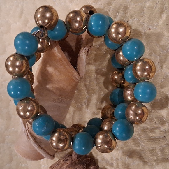 LOFT Blue and Gold Earrings & Wrap Around Bracelet - Picture 2 of 3